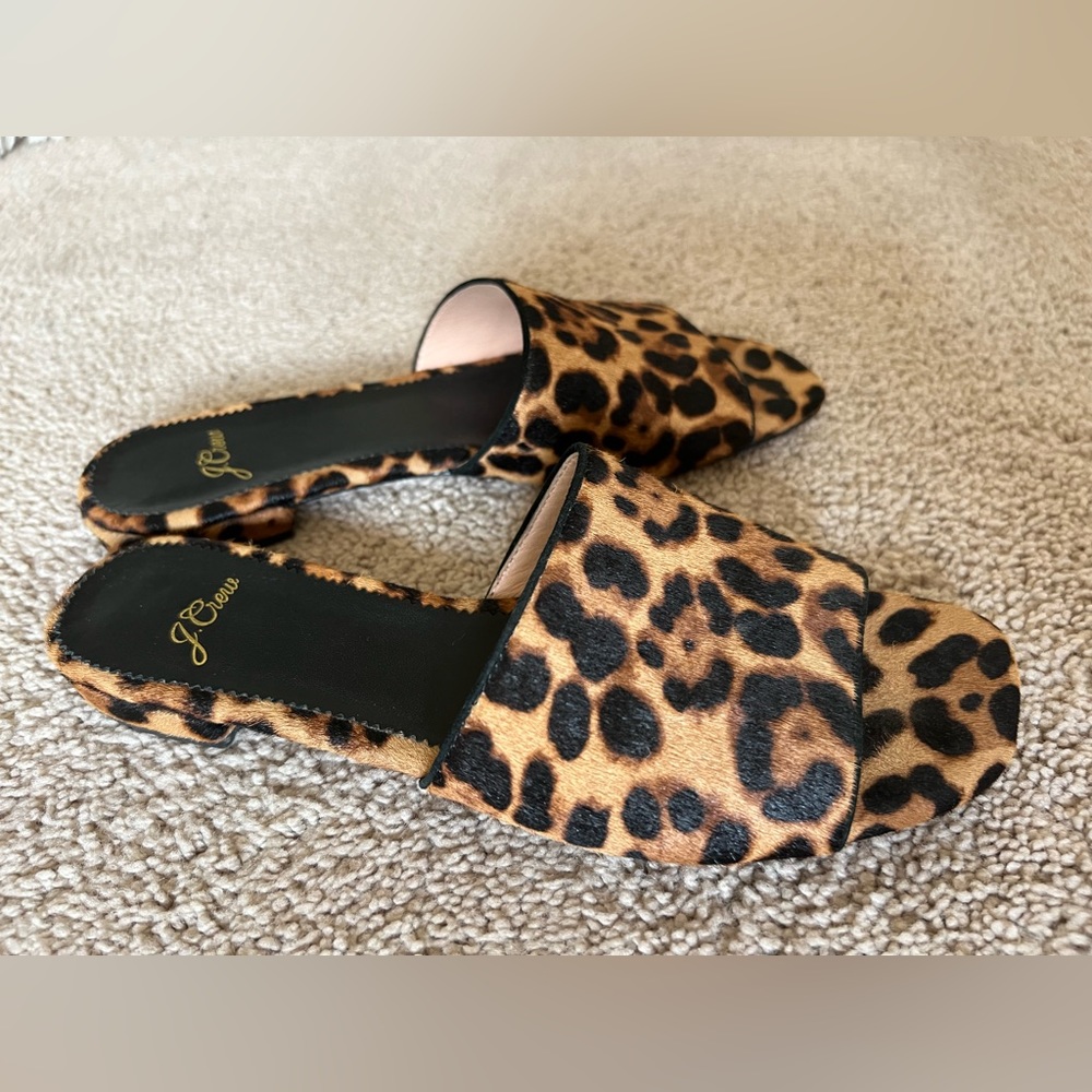 J. Crew Abbie leopard print calf fur sandal